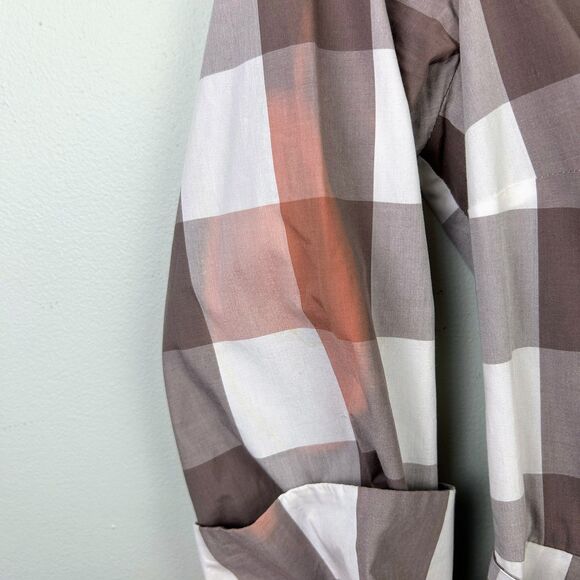 Boden Plaid Brown & White Checked Shirt Dress Button Down Long Sleeve Belted 4 - Picture 7 of 15